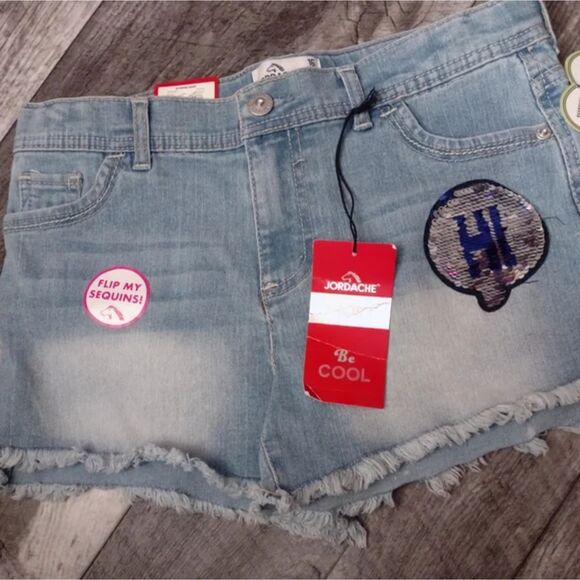 Jordache Girls Size 16 Flip Sequin Cut Off Jean Shorts - NWT - Picture 1 of 2